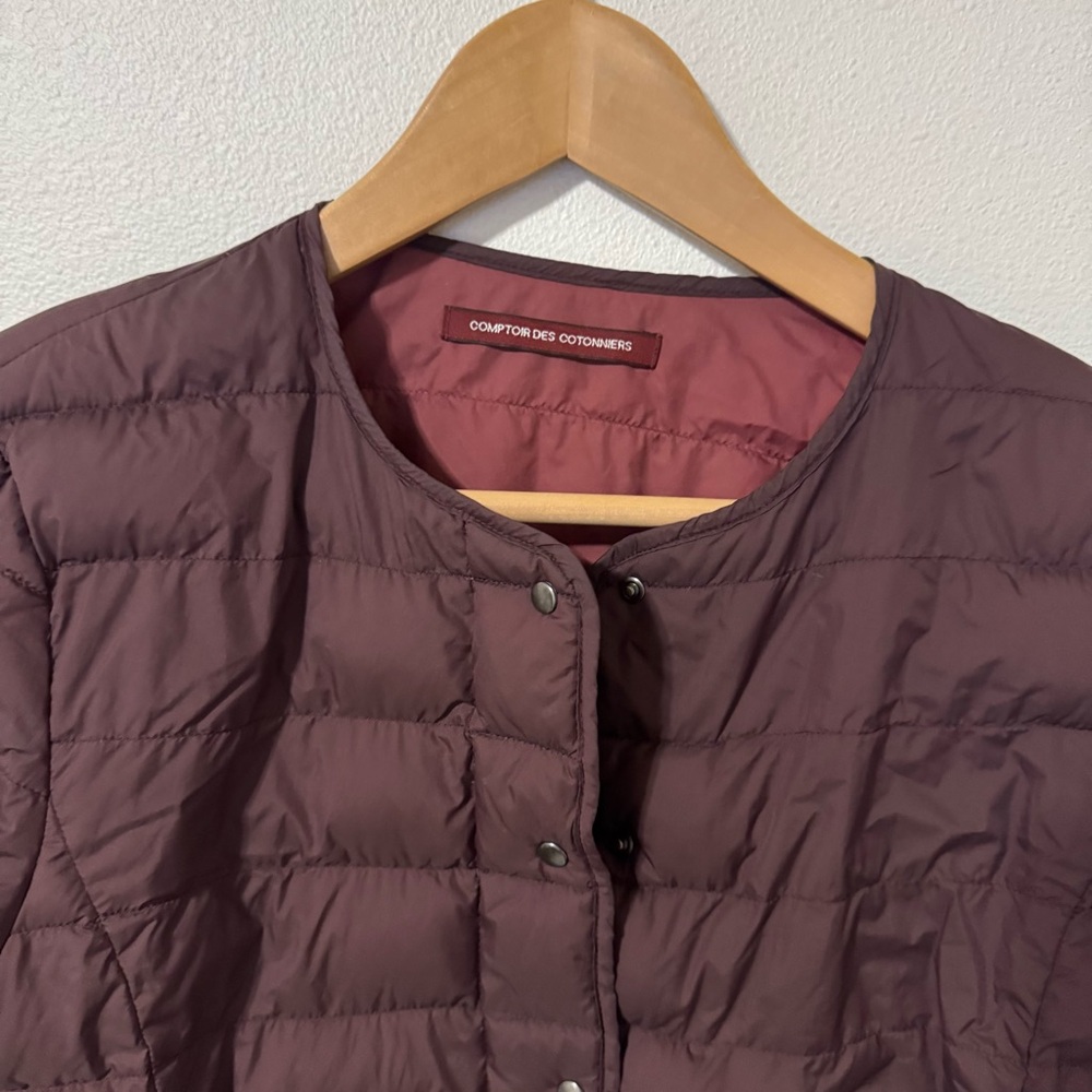 Comptoir Des Cotonniers Plume Down Quilted Puffer Jacket Burgundy Collarless-S - Picture 3 of 12